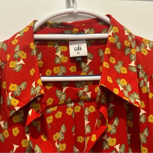 CAbi Red Floral Belfry Button-Up Blouse - Picture 3 of 5
